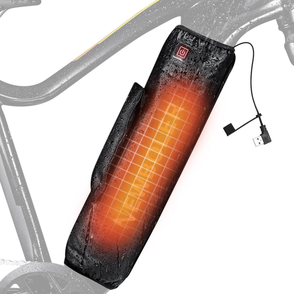 WLDOCA Heated E-Bike Battery Cover, Winter Waterproof Thermal Case for Electric Bicycle, Extends Battery Life Range in Cold Weather for Commuting and Riding,Black