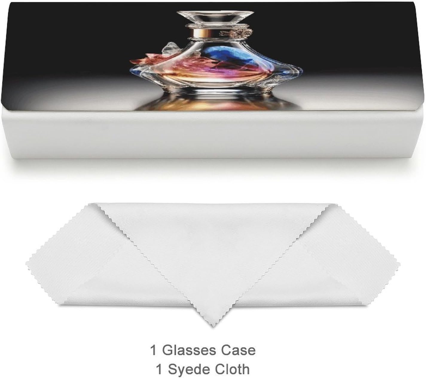 Leather Hard Shell Eyeglass Case with Cleaning Cloth for Women Men image 3