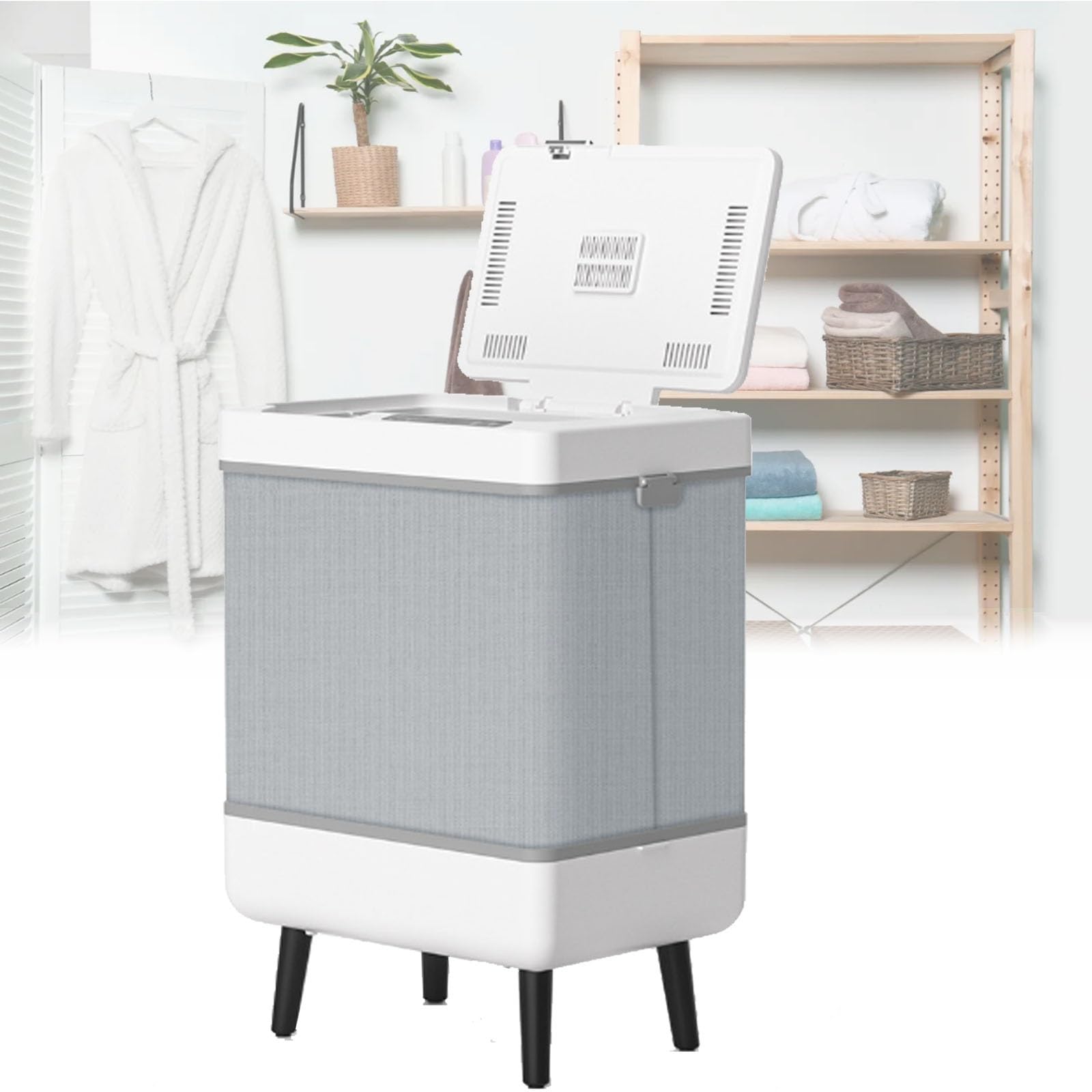 Scaldasalviette pieghevole con timer programmabile e riscaldamento a temperatura costante, grande capacità per asciugamani da bagno, accappatoi e coperte