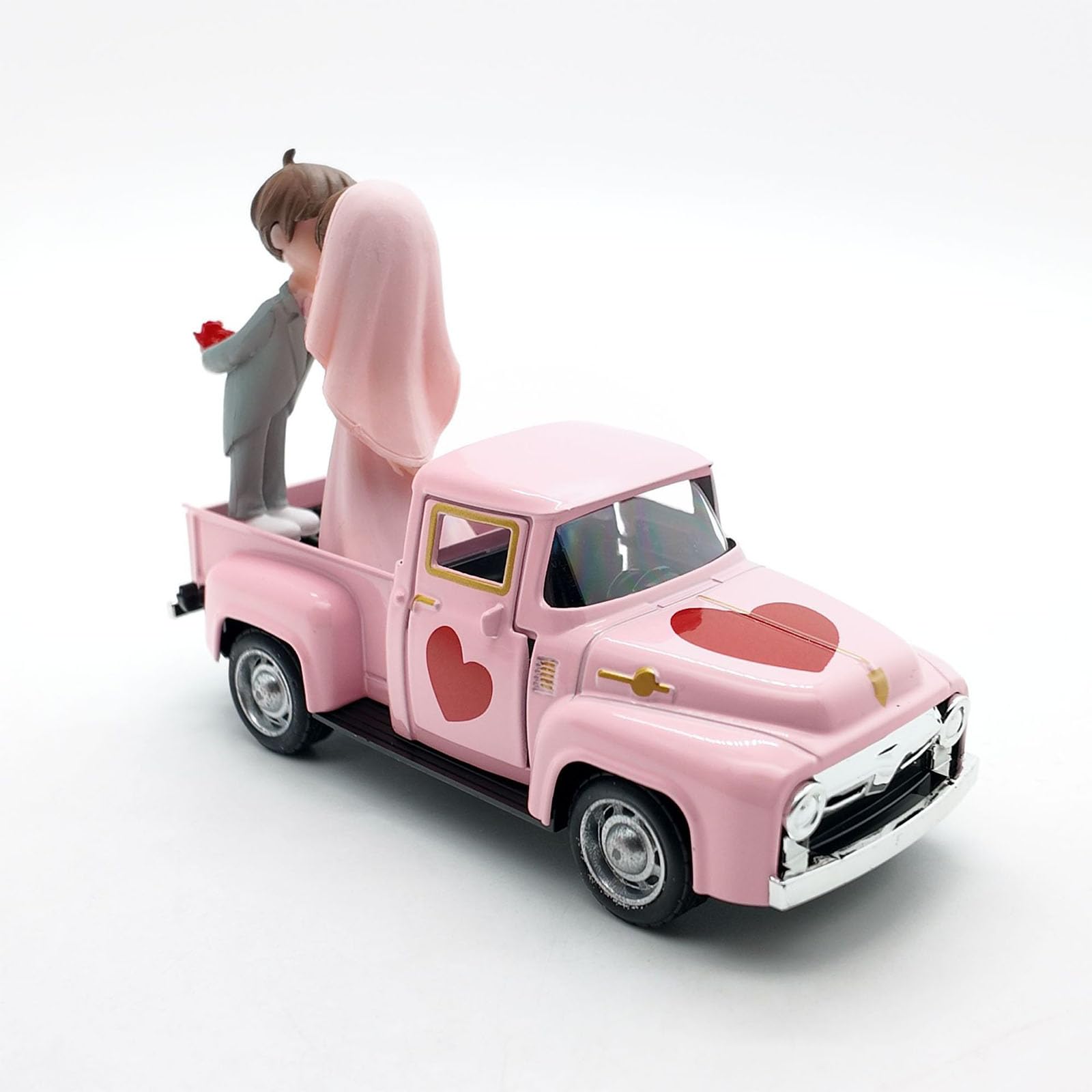 Modellino di camion pickup retrò con porta apribile, statuette di sposa e sposo, anniversario di matrimonio, coppie, regalo, decorazione per matrimonio