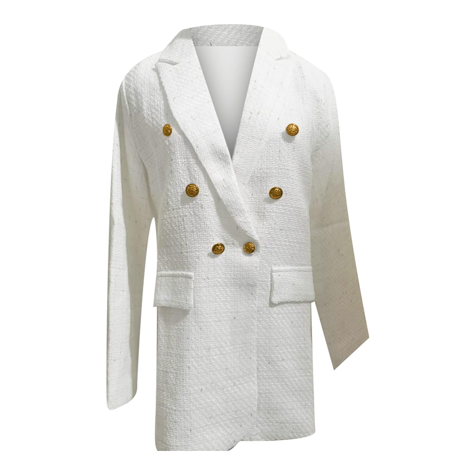 Generisch Blazer en tweed pour femme - Décontracté - Double boutonnage - Pour le bureau - Chaud - Mode décontracté - Avec poches - Style sportif - Automne - Col - Veste de costume - Couleur unie