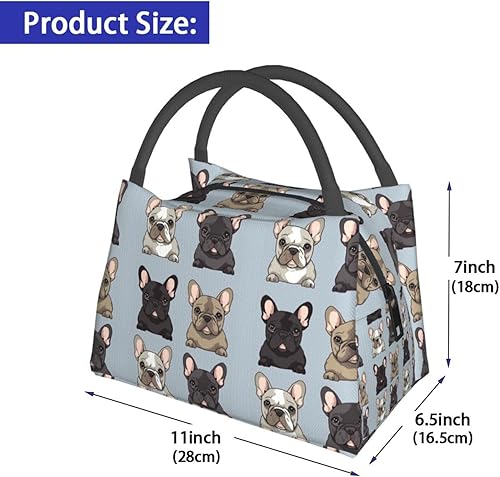 Miniatura 2 de Lonchera para hombres y mujeres, con estampado de bulldog francés, bolsa de almuerzo aislada, reutilizable, portátil