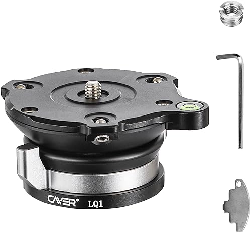 Cayer Nivelador de cámara de aluminio, base plana de 2.165 in, tornillo de 1/4", compatible con DSLR, sin espejo, cámaras de acción, trípodes,