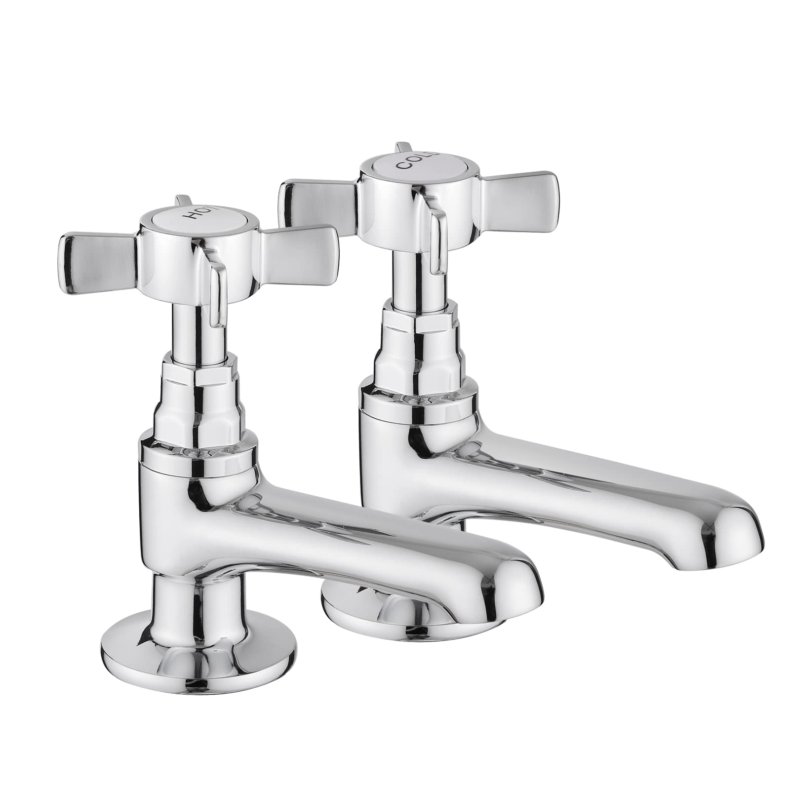 Jassferry With Crosshead Handle Pair Of Basin Taps Hot And Cold Water Bathroom Sink Tap Chrome Crosshead Handle Lever 1/2" Faucet, Set Of 2