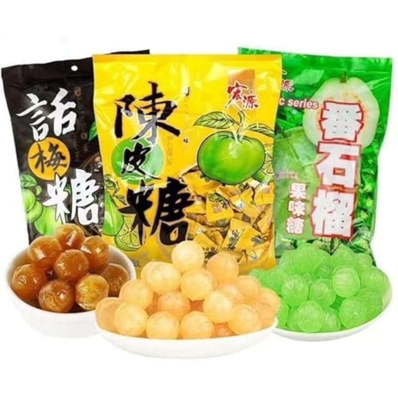 Chinese guava candy, orange and plum classic series hard candy, assorted flavor gift pack, instant fruit candies, healthy preserved fruits, mixed flavor sweet sugar, gummies (500g,3 Flavor Mix)