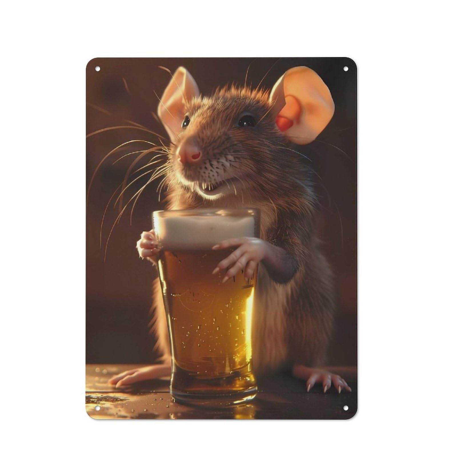 Junmoney Rat Beer Warehouse Style Decorative Metal Plaque 40X30cm, Industrial Wall Decor For Loft, Studio, Office Or Creative Room
