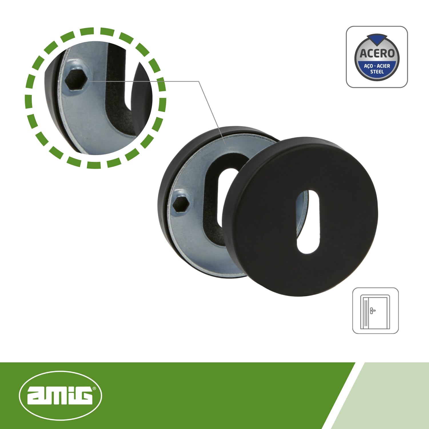 Amig, Escutcheon for Round Rose Door Handles, Mod. 4RX, diameter 53 mm, for Lever Lock (Mortice Key), diameter 53 mm - Image 2