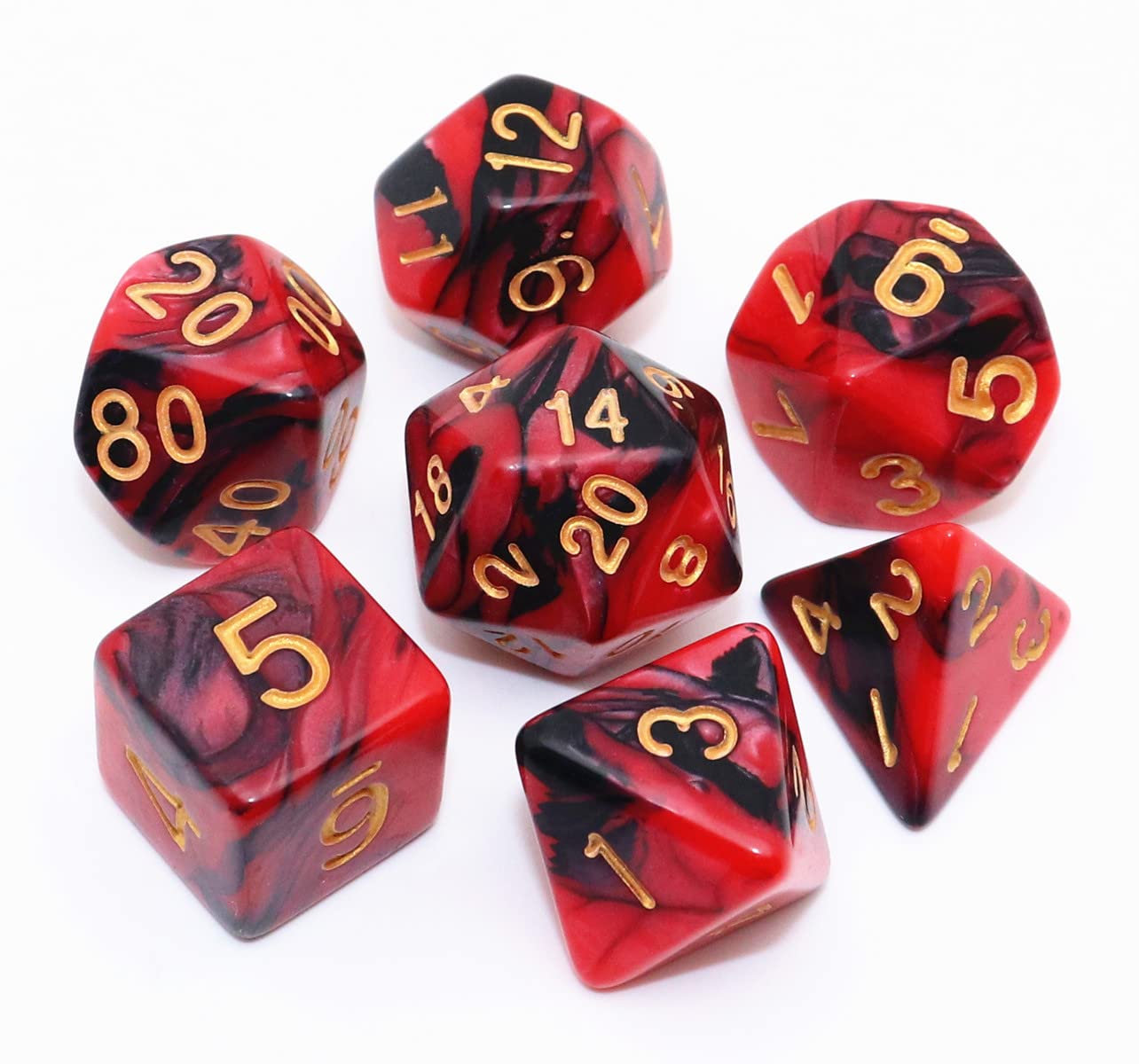 Elemental Poly 7 Dadi RPG Set Rosso Scuro Nero Bicolore D&D Pathfinder - Foto 5