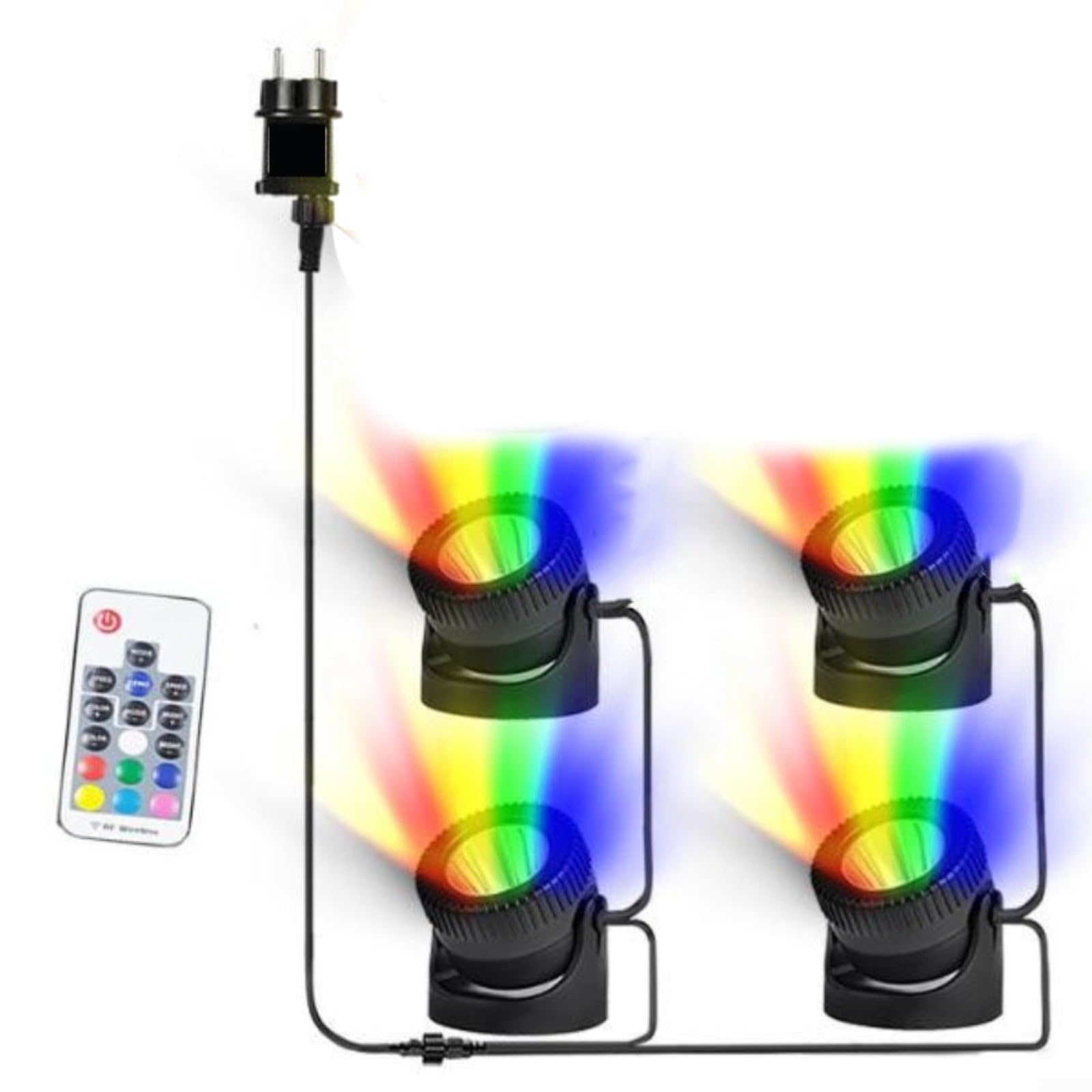 Luci subacquee 4 in 1 per laghetto, impermeabilità IP68, LED per giardino, piscina, fontana, decorazione, kit di illuminazione esterna (bianco caldo)