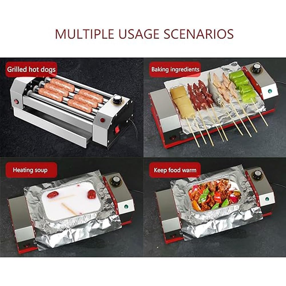 Macchina Per Hot Dog, Macchina Per Cuocere Salsicce In Acciaio Inox, Piano Di Lavoro Con 4 Rulli Antiaderenti, Grill Per Salsicce Con Rotazione A 360°, Controllo Della Temperatura, Per Cucina, Colazi