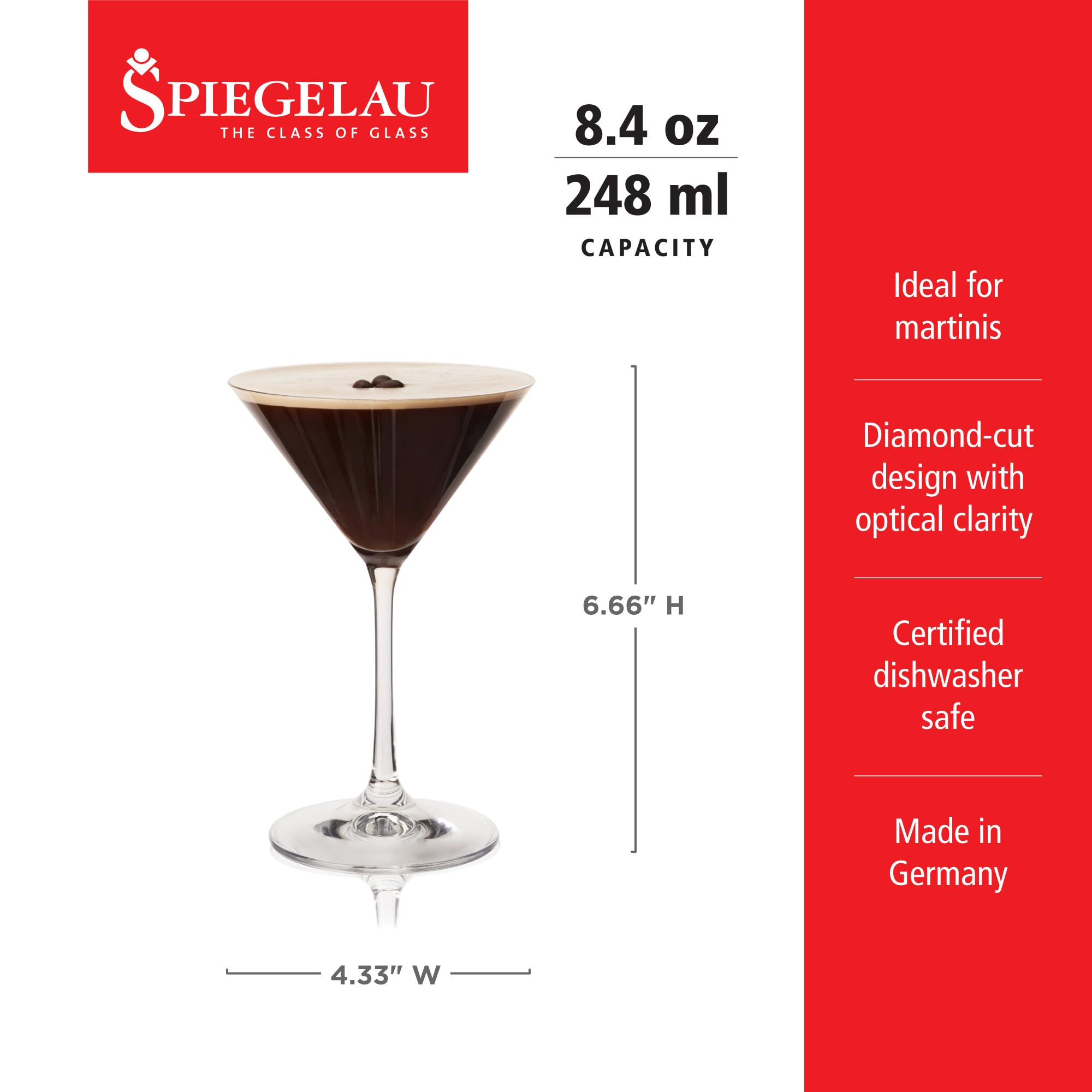 Spiegelau 4450194 - Set di 4 bicchieri da cocktail in cristallo, 220 ml, colore: Trasparente