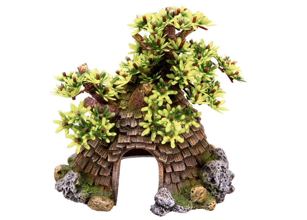 Nobby Cottage with Tree Aquarium Ornaments, 17 x 14.5 x 17.5 cm