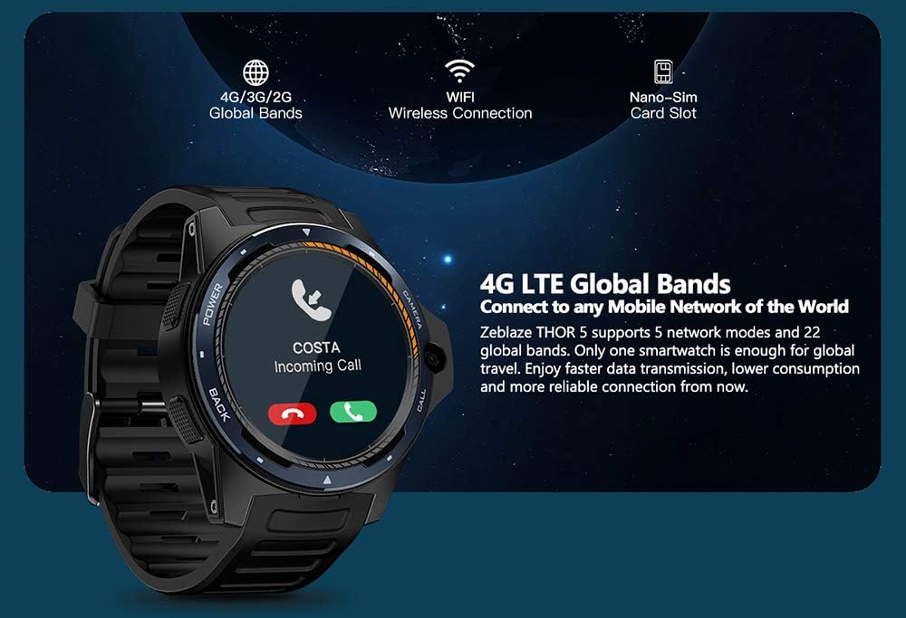 Amazon.com: CIGOO Zeblaze Thor 5 4G LTE Smart Watch Android 7.1.1 2GB+16GB  1.39\