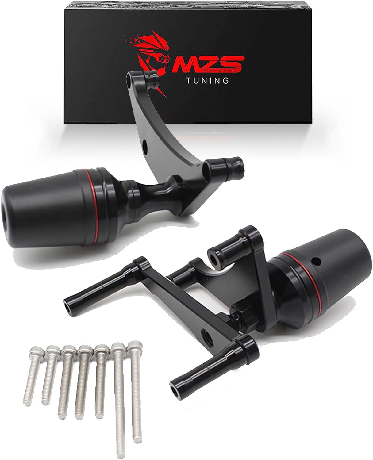MZS Motorcycle Frame Sliders, Falling Crash Protector Guards No Cut Kits Black