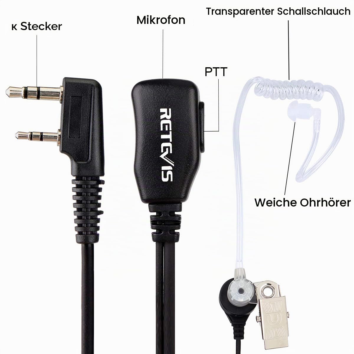 Retevis Funkgerät Headset 2 Pin Kopfhörer mit Schallschlauch Kompatibel mit Baofeng UV 5R 888S Walkie Talkie RT24 RT27 RT617 RT622 Kenwood Nestling Funkgeräte Headset mit Mikrofon (20 STK)