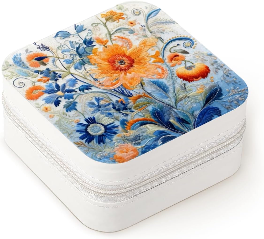 QsirBC Flower Funny Travel Jewelry Case Small Jewelry Organizer Box PU Leather Portable Storage Display Boxes Gift for Earrings Ring Necklace