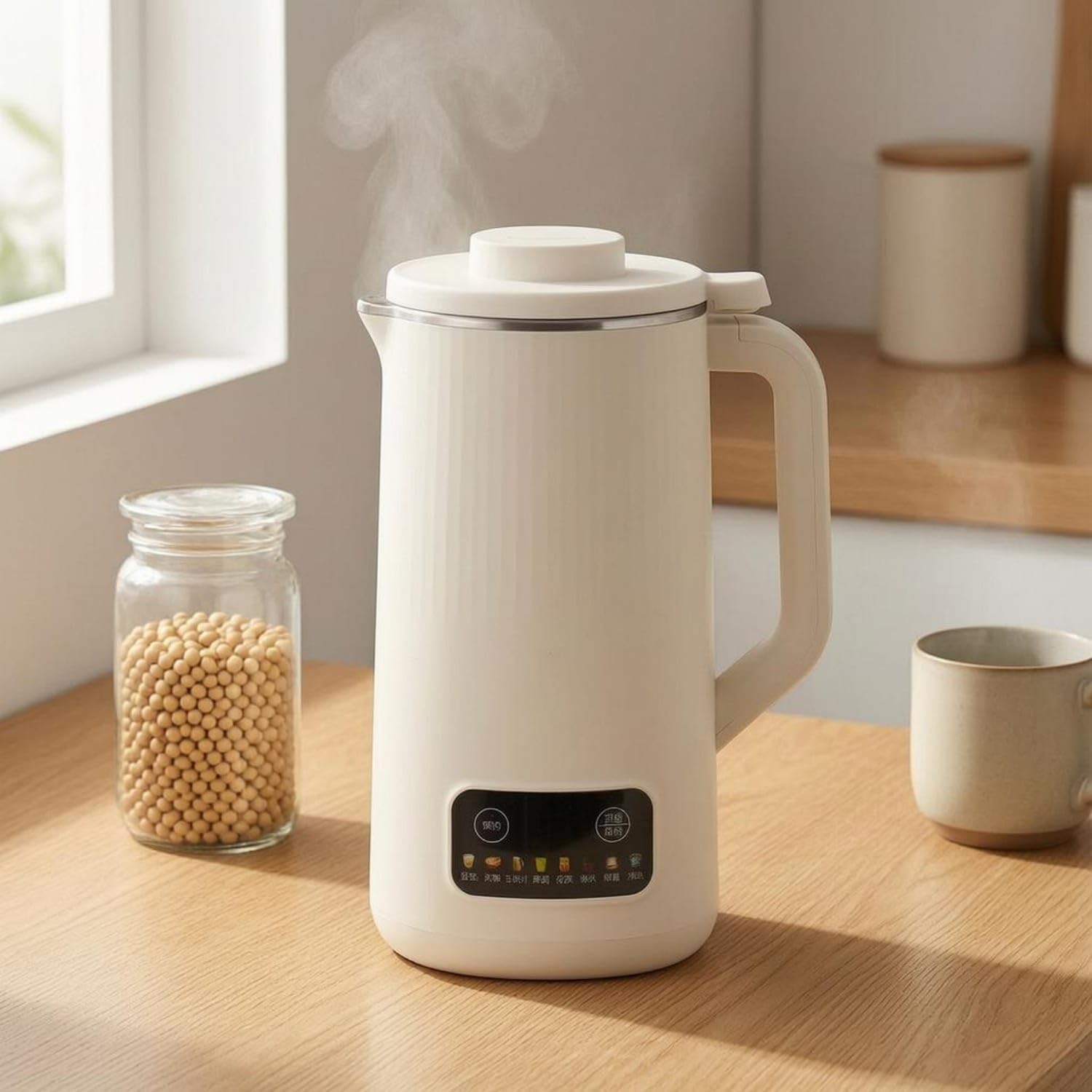 White Electric Soy Beverage Machine Cylindrical Automat | White Electric Soy Beverage Machine Cylindrical Automatic Control Panel Small Appliance Side Handle Uk Plug-image-2