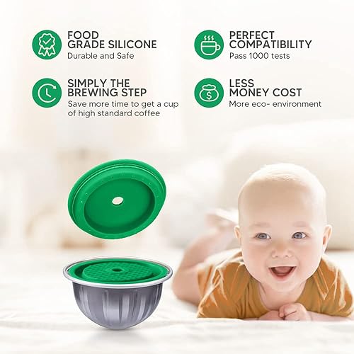 Miniatura 6 de Paquete de 2 tapas reutilizables para cápsulas de café con 6 cápsulas, 80/150/7.8 fl oz, cápsulas de café recargables de silicona de grado