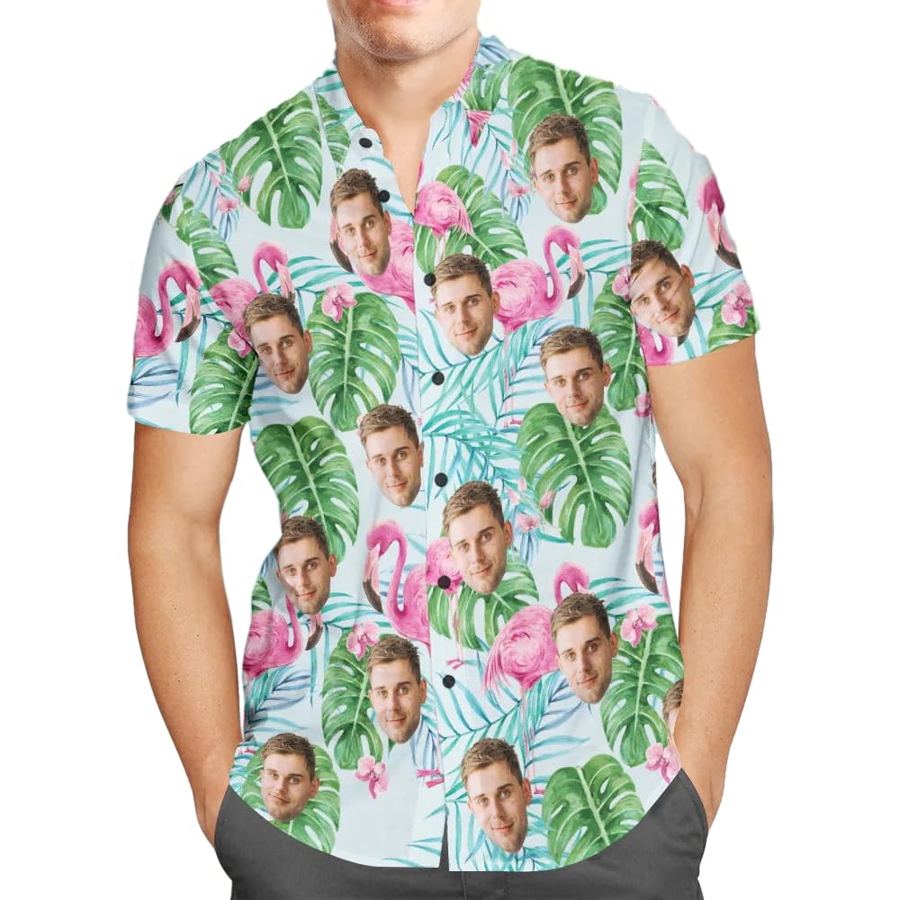 Smile lab Personalised Hawaiian Shirts with Face for Men Funny Customised Pet Dog Cat Photo Tropical Floral Hawaiian Shirts Short Sleeve