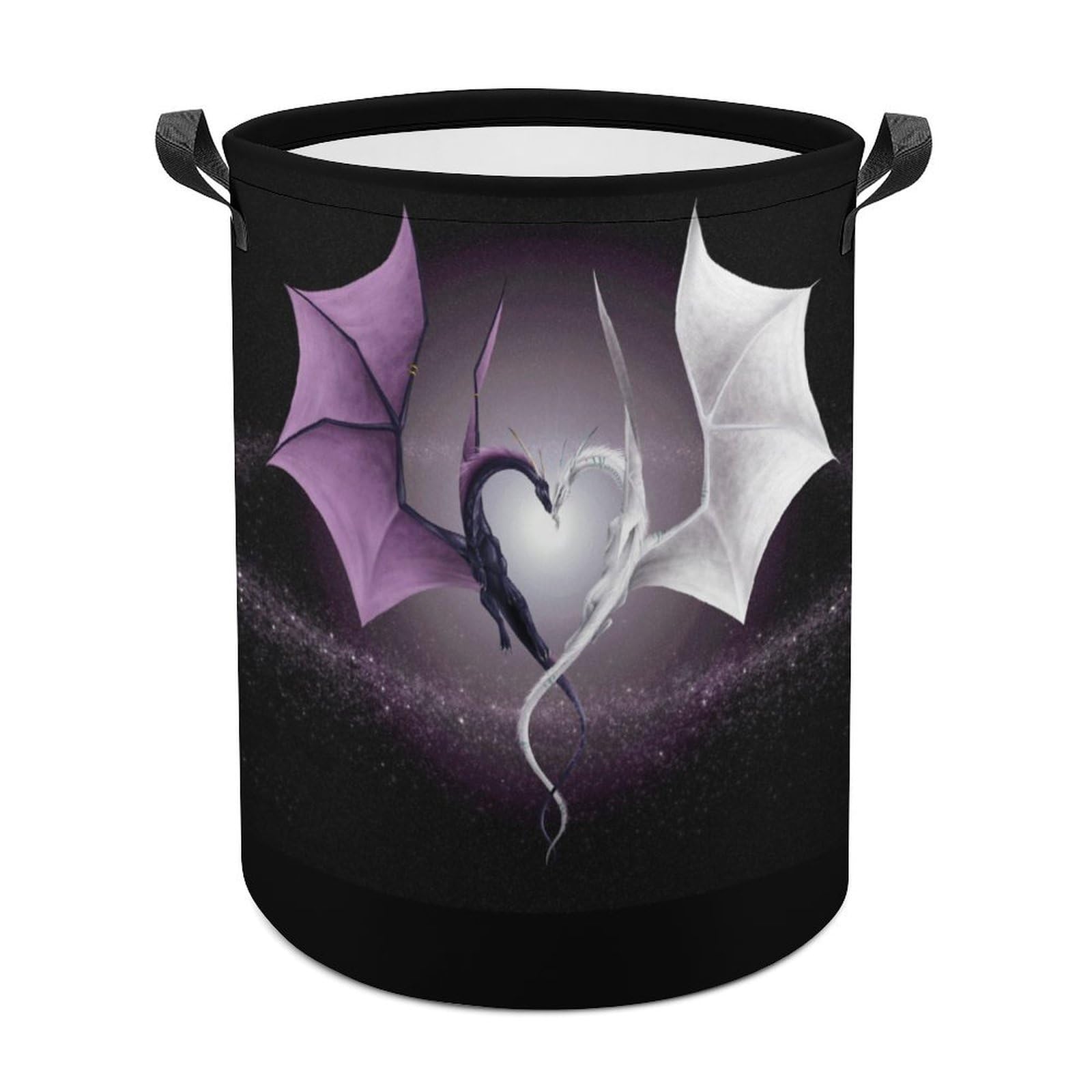 MHYRAC Laundry Hamper, Purple And Wirte Dragons Laundry Basket, Washing Basket with Handle