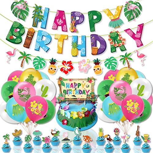 Palumma Decorações de festa temática havaiana de verão para, decoração de aniversário temática de praia tropical ao avesso, decorações de festa de feliz aniversário, kit de decoração de