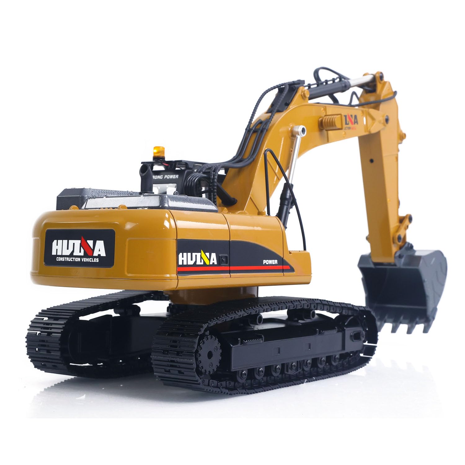 TOUCAN RC HOBBY HUINA 1:14 Metall-Fernsteuerungsbagger 580-32 – mit Licht und Sound – inklusive 2,4-GHz-Fernsteuerung, 7,4-V-Fahrgestellakku, USB-Ladekabel – mit Metallschaufel, Brecherhammer
