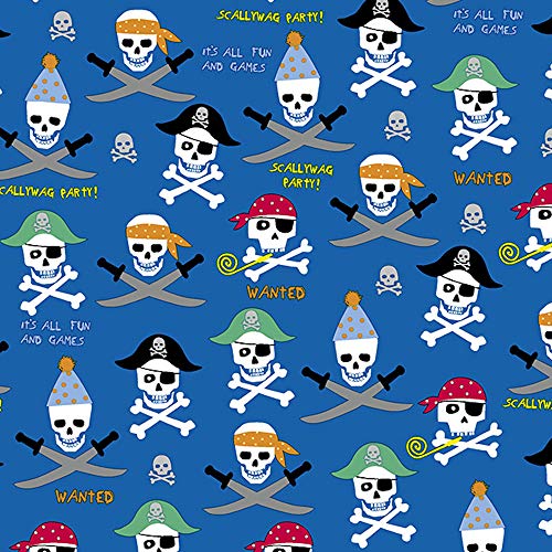 24" x 6' Flat Sheet of Pirate Party-Themed Gift Wrapping Paper with Skulls