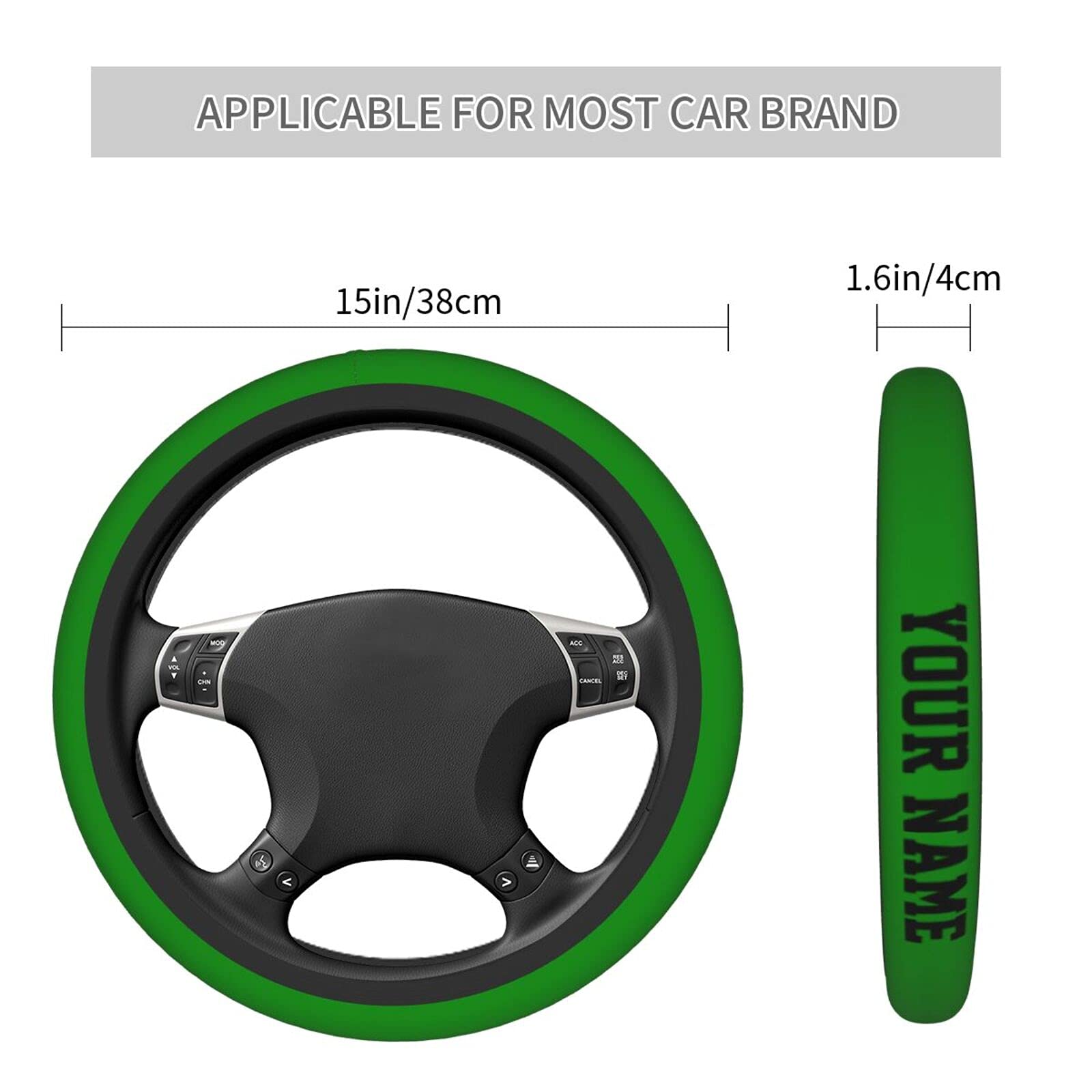 Personalized Car Steering Wheel Cover - Custom Universal Steering Wheel Cover Anti-Slip Heat Resistant Cooling Add Your Name Photo Car Accessories for Men Women for Sedan Truck SUV, Green