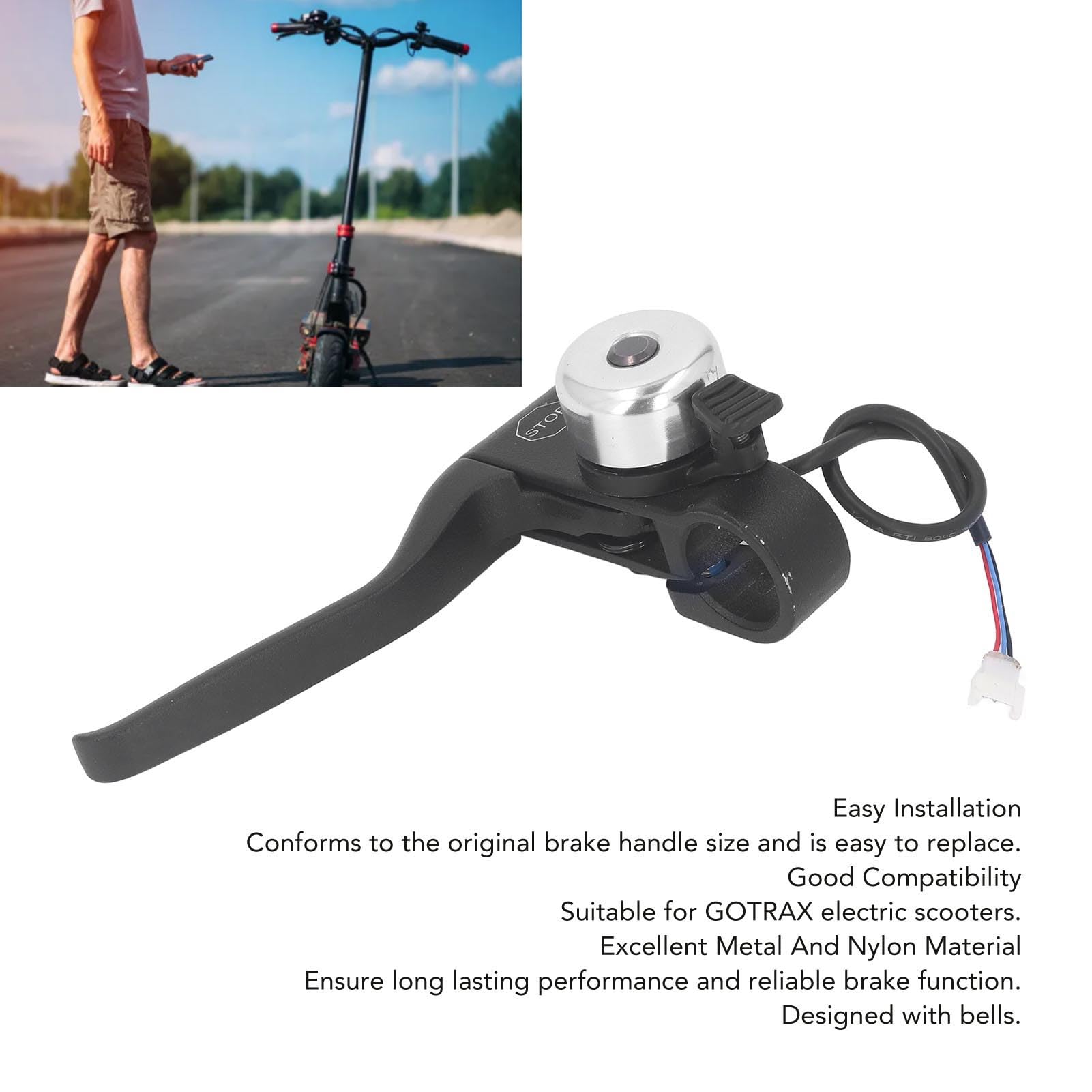 Zunate Left Brake Handle Lever, Electric Scooter Left Brake Lever Handle Replacement with Bell, Metal and Nylon Left Brake Handle Provides Sleek for GOTRAX