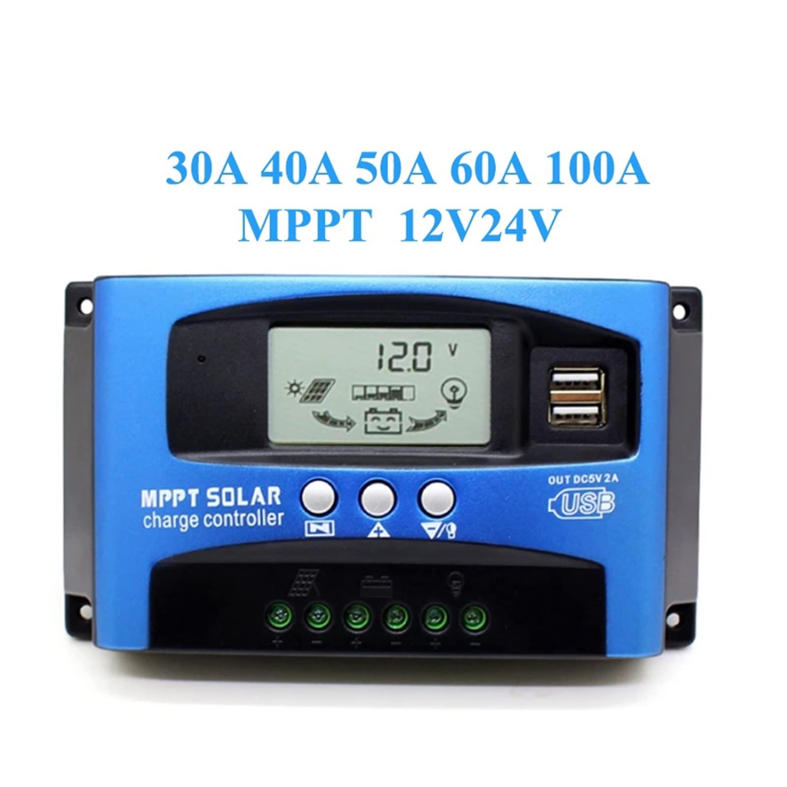 Kontroler ładowania słonecznego, MPPT 30A 40A 50A 60A 100A regulator ładowania słonecznego 12 V/24 V regulator baterii do paneli słonecznych regulator ładowania podwójny USB 5V2A użytku domowego(3)