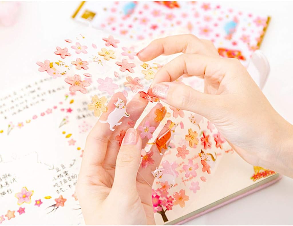 Kinteshun Sakura Scrapbooking Stickers,Japanese Style Self-adhensive DIY Decorative Cherry Blossoms 3D Epoxy Paster Decals Sticker for Scrapbooking or Card Making (6pcs with Different Patterns)