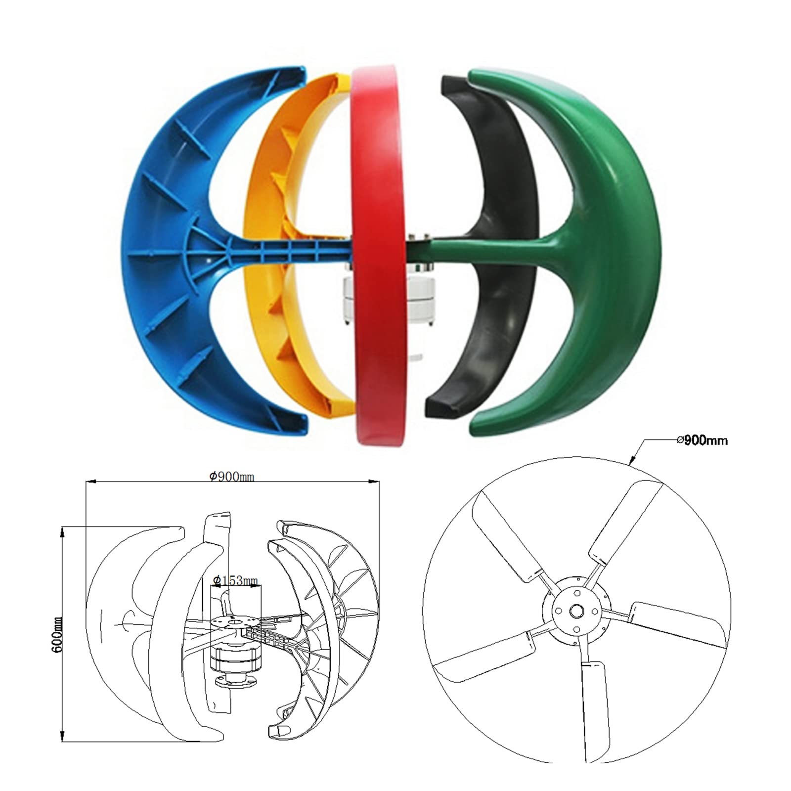 10000W ohne Rauschen 5 Klingen vertikale Achse Maglev Windkraftanlage, tragbarer Sonnenwindturbinenanzug für RV Marine Home Solar Wind Hybrid System (12V-220V)