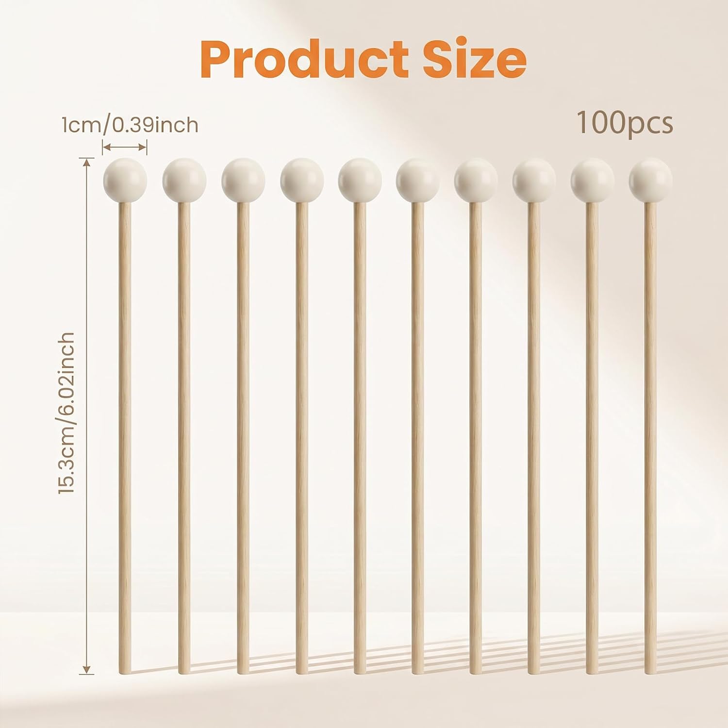 100Pack Wooden Rock Candy Sticks with Ball Tips, 6Inch Wood Cake Pop Sticks