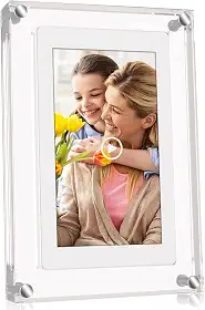 Porta-retratos de acrílico de 5 polegadas com 4 GB de memória e bateria interna de 1000 mAh, que reproduz slides em movimento, porta-retratos digital eletrônico com música, perfeito para decoração de