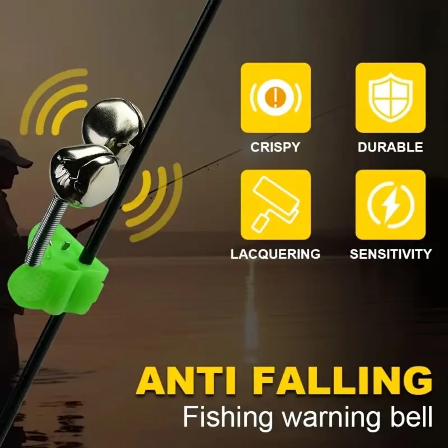 VAYINATO® 10 Pcs (16mm) Fishing Rod Bite Alarm Bell – Clip-On Double Bell Bite Indicator with Loud Sound | Universal Fit for Sea Rods & All Fishing Rods | Day & Night Use