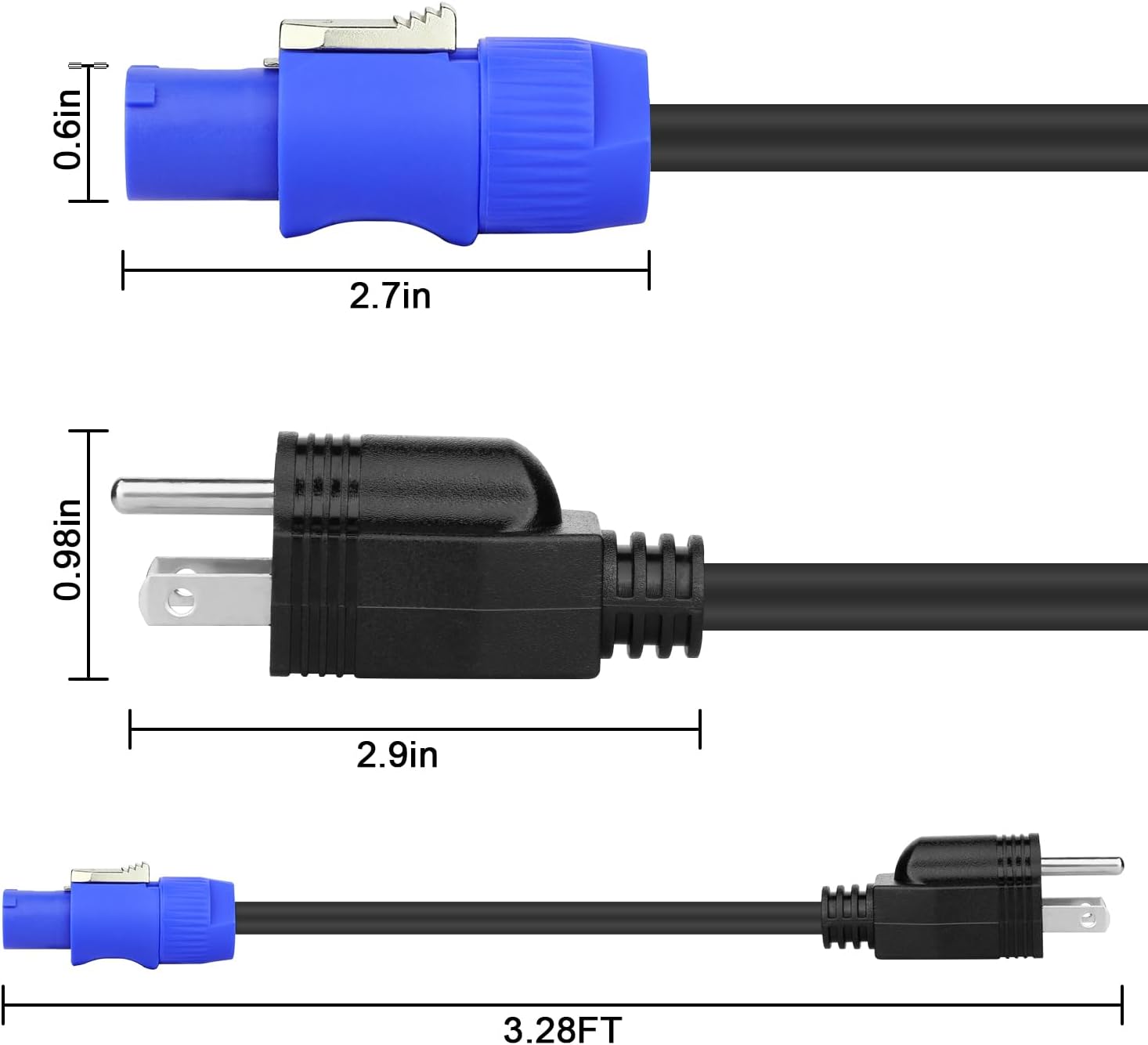 5 Pack Stage Light PowerCON Cable with 3 Prong Plug, 20A 3Pin 16AWG, Male to Male Power Cable for Outdoor Stage Lighting Series-1M/3FT (5PC)