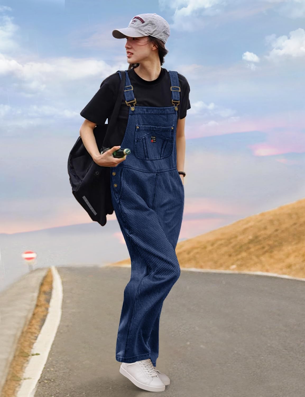 YESNO Women Corduroy Overalls Casual Adjustable Straps Bib Jumpsuits Fall Outfits with Side Buttons Closure and Pockets PCD - Image 6