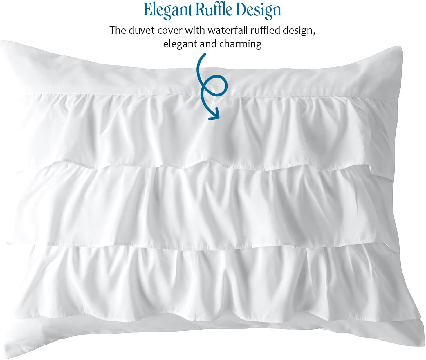 3-Piece Waterfall Ruffle Duvet Cover Set – 550 TC Egyptian Cotton, Zipper Closure, Soft & Elegant Bedding Set - King Size (90" x 104") Inches, (White)