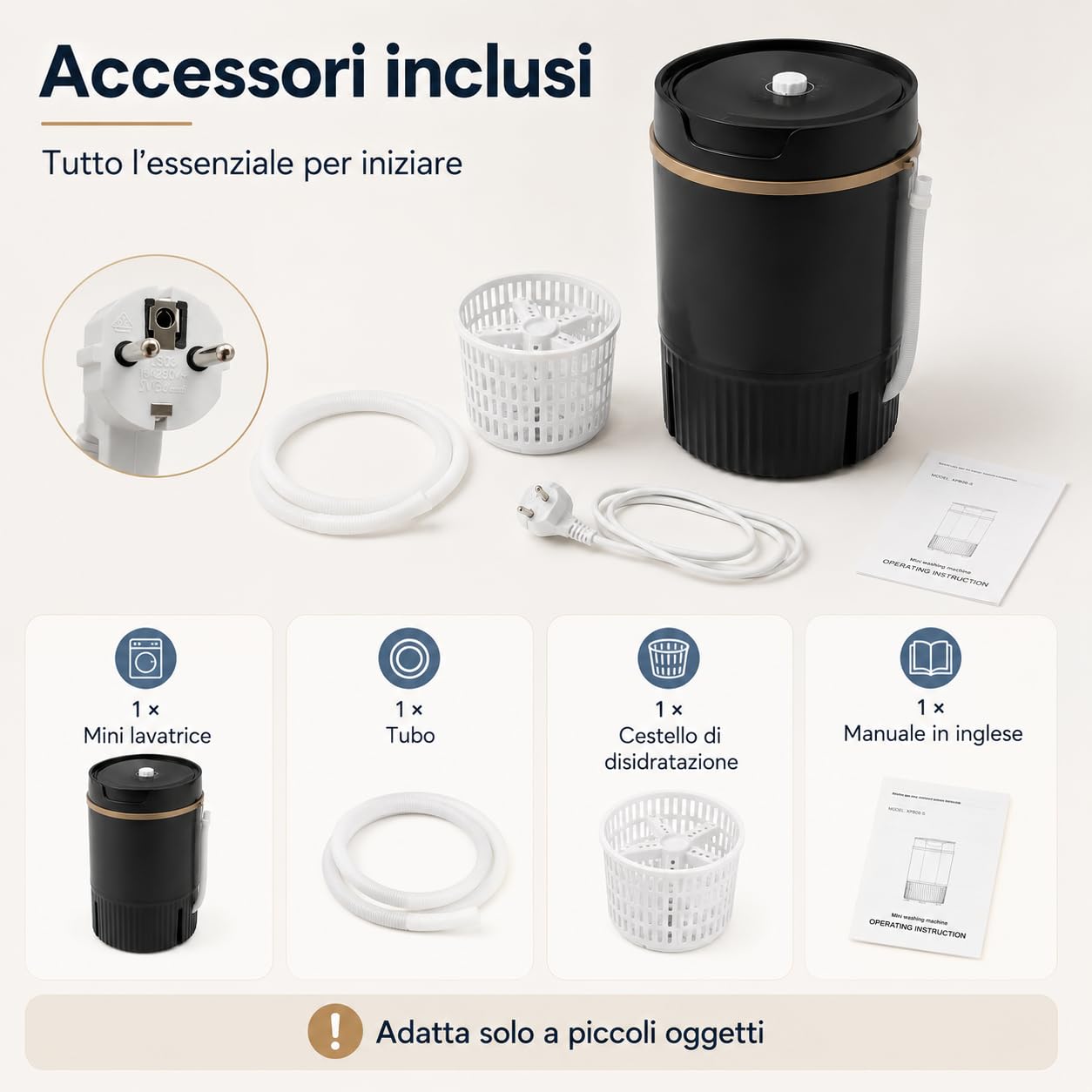 Mini Lavatrice Portatile, 4.5Kg Capacità Lavaggio con Cestello Centrifuga - Nero per Casa Viaggi Dormitorio Campeggio