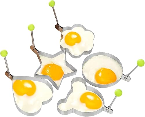 Molde de anillos de huevo frito, 5 unidades de moldes de tortilla de desayuno de acero inoxidable, anillos de huevo frito, moldeador de huevos,