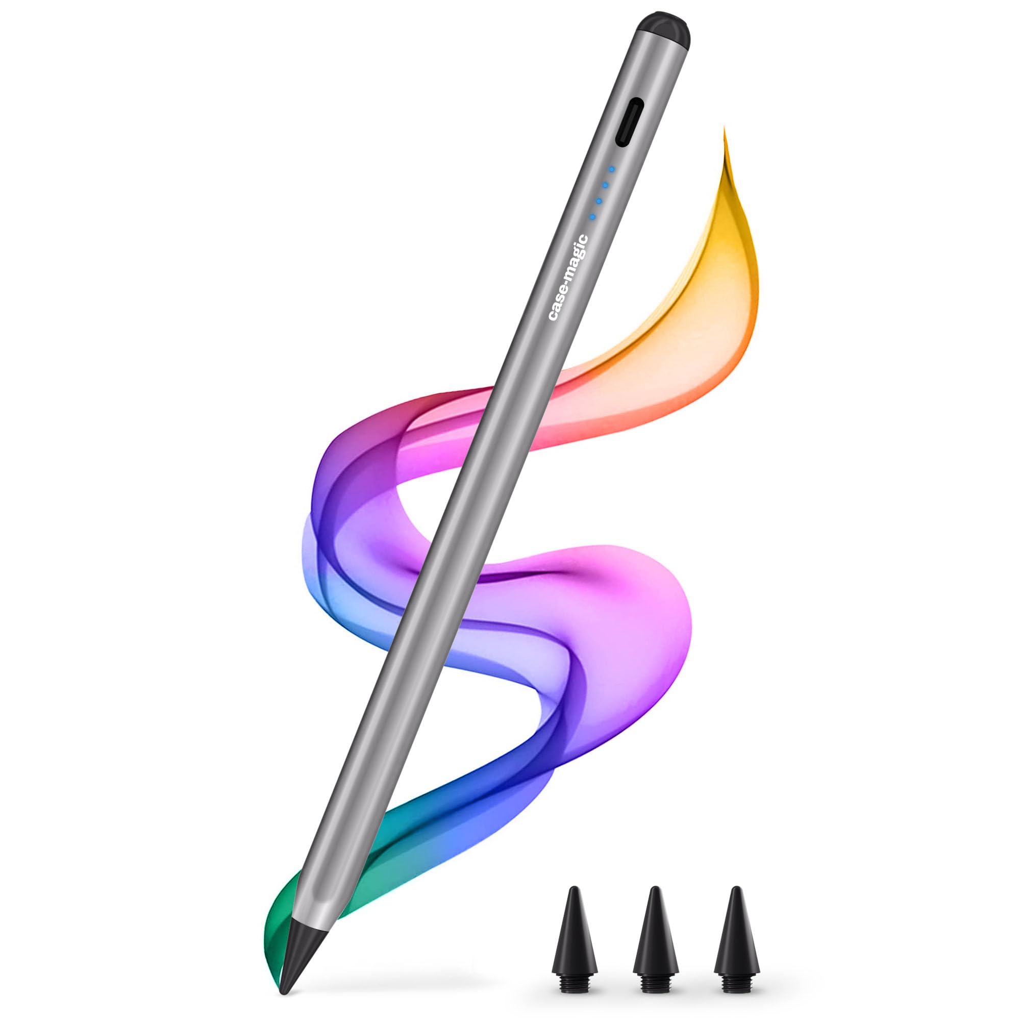 Case-Magic iPad Pencil Active Stylus Pen with Palm Rejection, Tilt Sensor, High Precision Tip| for only iPad 2018-2024 iPad(6/7/8/9/10) Air(3/4/5/M2) Pro 11"(1/2/3/4) Pro 12.9"(3/4/5/6/M4) (Silver)-image-25