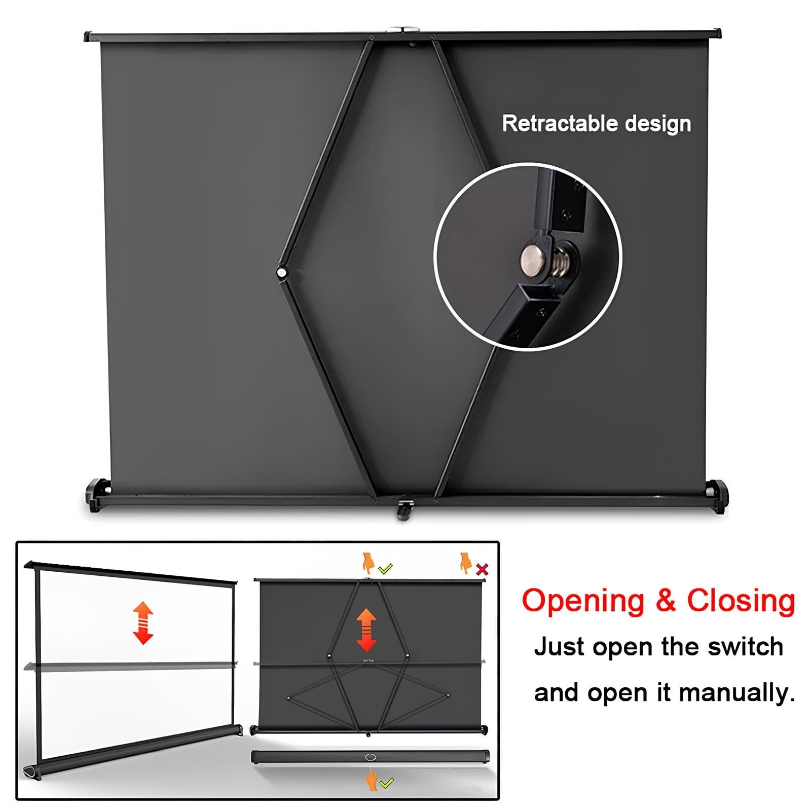 Ecran de Projection Portable sur Pied 30/40/50 Pouces, 4K HD Éecran Videoprojecteur de Table pour Intérieur Extérieur(30inch (4:3))