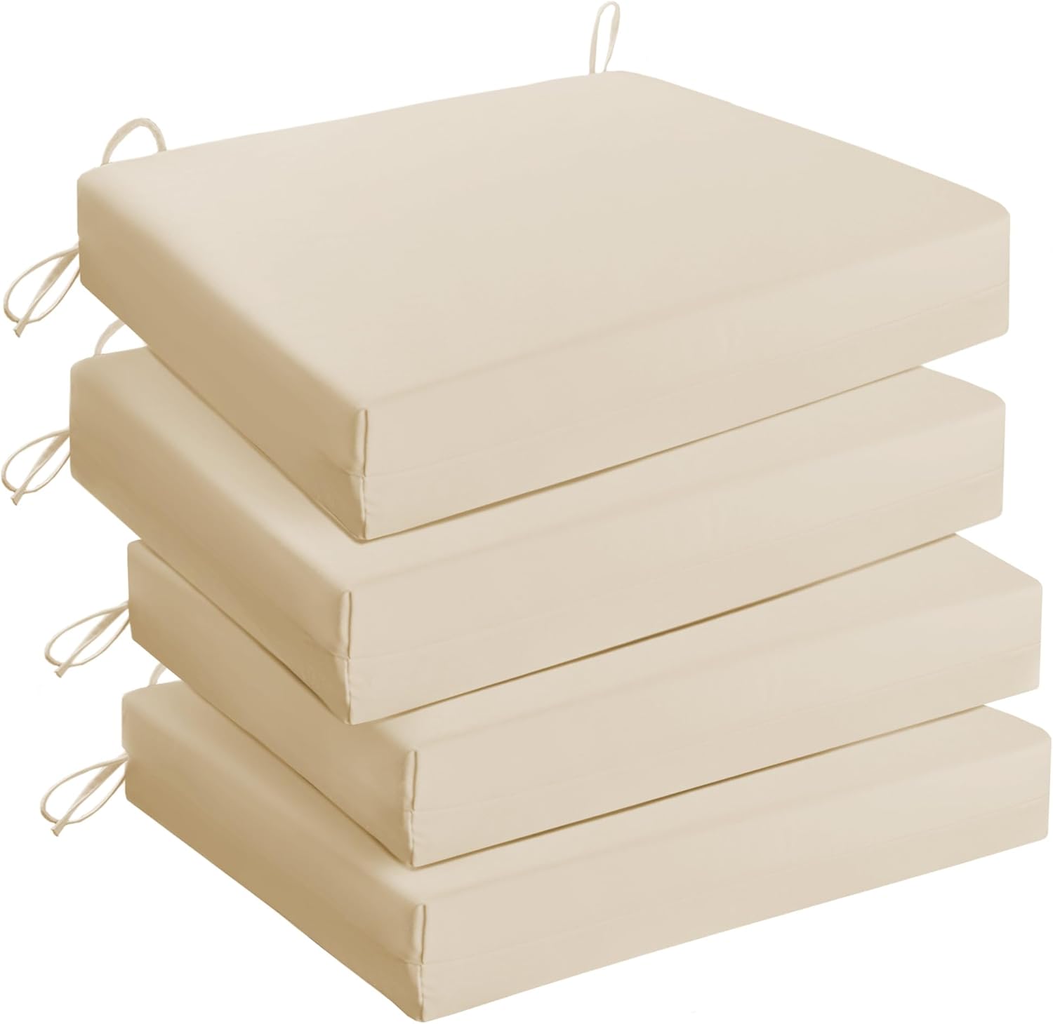 UNIKOME Outdoor Chair Cushions Pack of 4, Water Resistant Patio Cushions with Ties, High Density Sponge Filling Square Corner Seat Cushions for Outdoor Furniture, 18.5"*16"*3", Beige