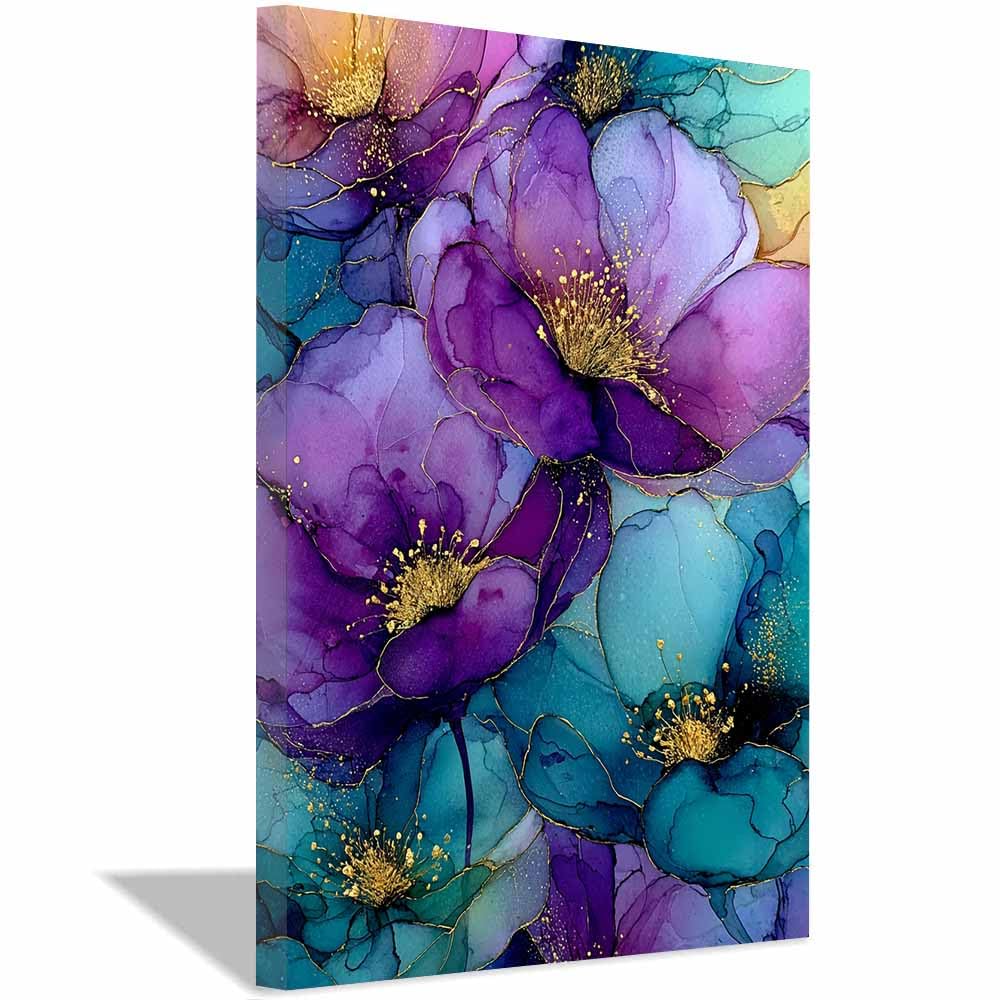 Hoqiu Multicolor Plant Poster Purple Teals Flower Art Modern Canvas Wall Art, Decorative Paintings, Canvas Painting Wall Art For Home Decor.(Multicolor)-70X100cm Framed