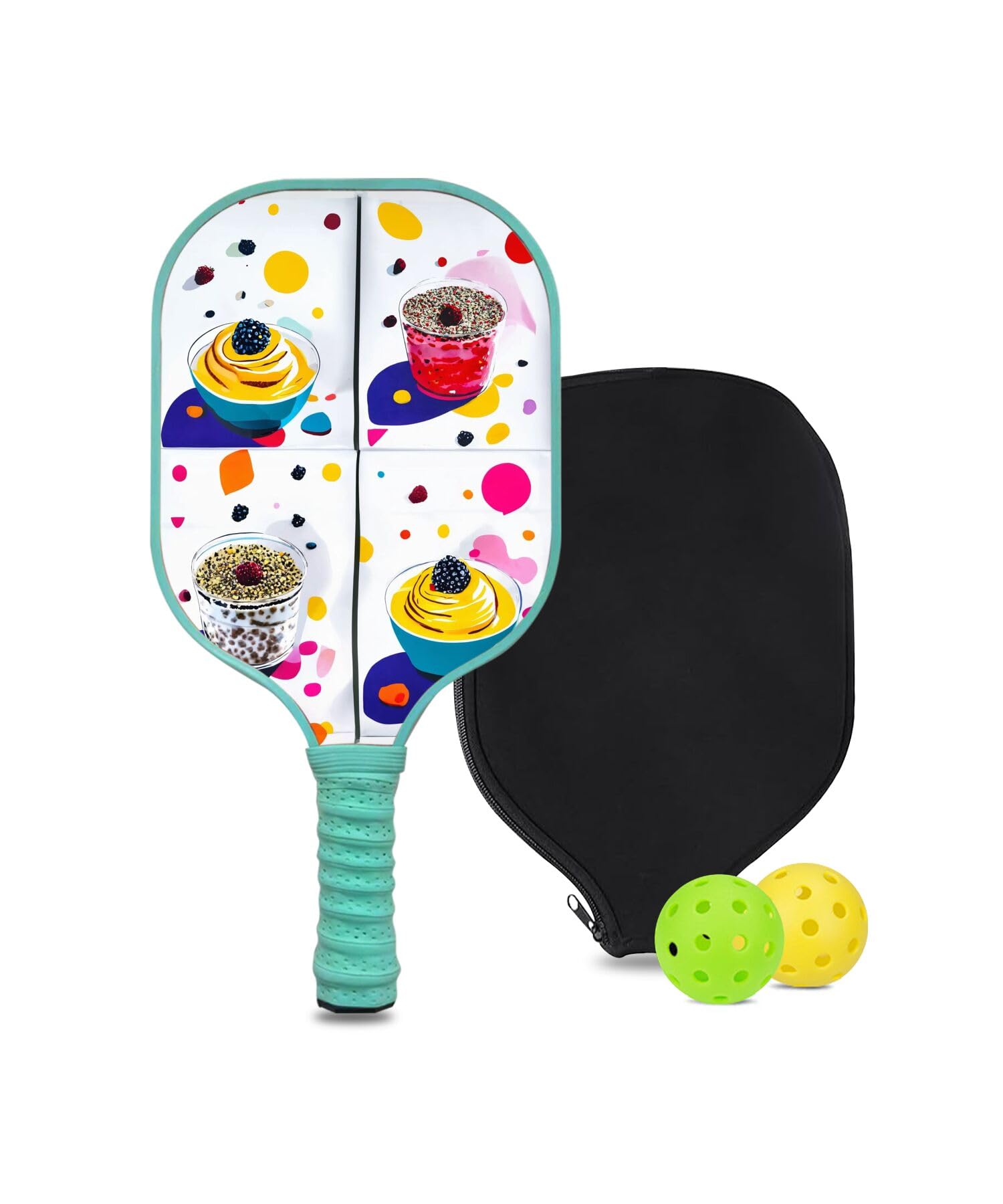 Personalized Carbon Fiber Pickleball Paddle 1 Premium Paddle, 2 Pickleball Balls, and a Paddle Cover - with Pudding-AE17 Design or DIY,Elevate Your Game in Style!