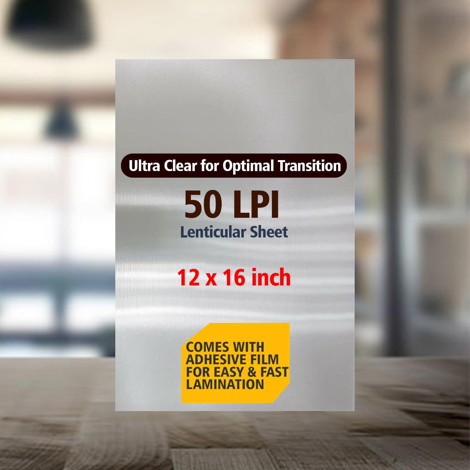 Lenticular Sheet 50 LPI with Adhesive Back for Flip, Motion, 3D Photo Printing (12x16 inch) Pack of 5