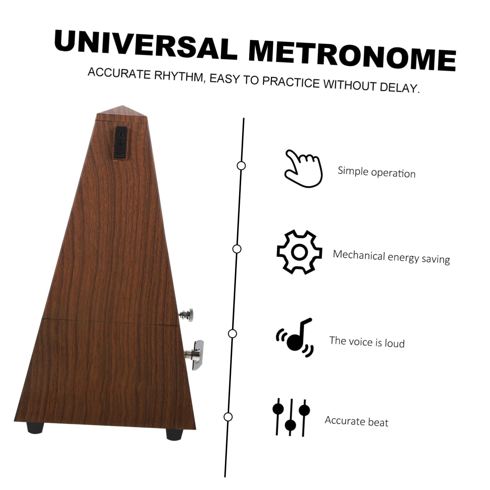 Metrónomo Mecánico Torre Color Café de Metal y Abs para Música | Rango Amplio de Pulso, Ritmo Preciso, Base Tres Puntos Antideslizantes