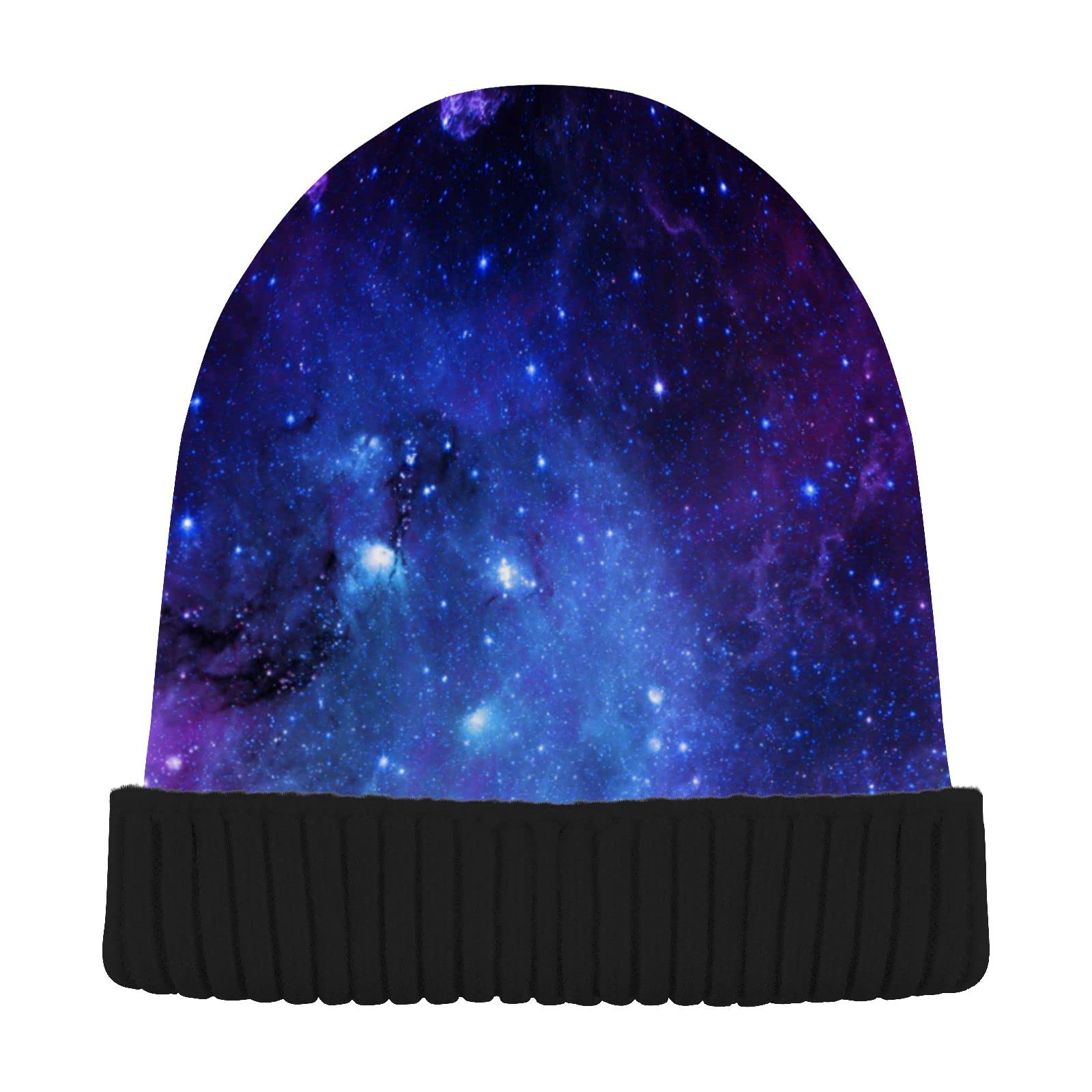 Winter Knitted Beanie Hat Warm Ski Hat Skull Cap Universe Galaxy Nebula Space Double -Sided Wear Unisex Knit Cuffed Beanie Multi