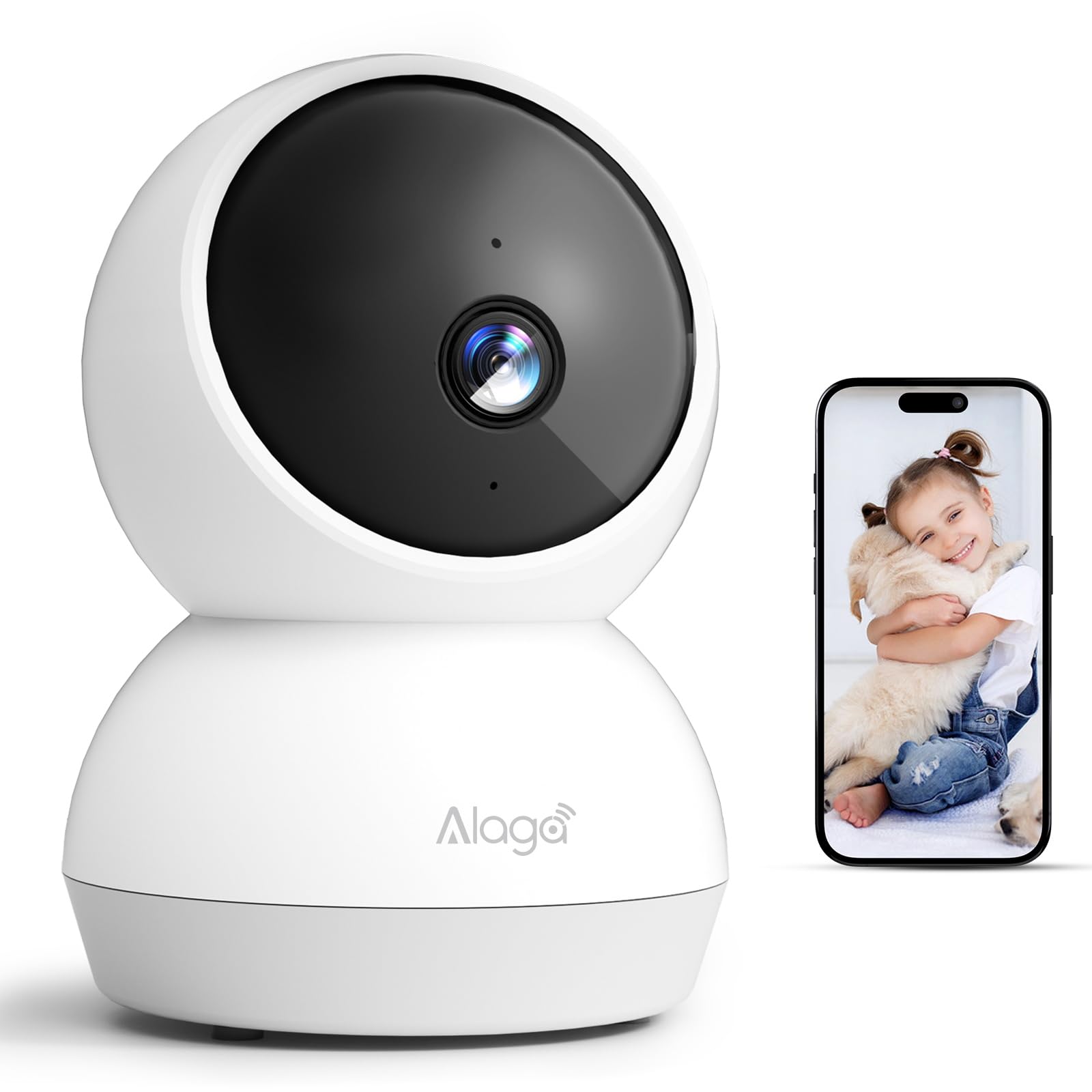 2K Indoor Security Camera, 360° Pan/Tilt AI Human Pet Motion Security Camera, 2.4/5 GHz Night Vision Camera, 2 Way Audio, Compatible with Alexa Google