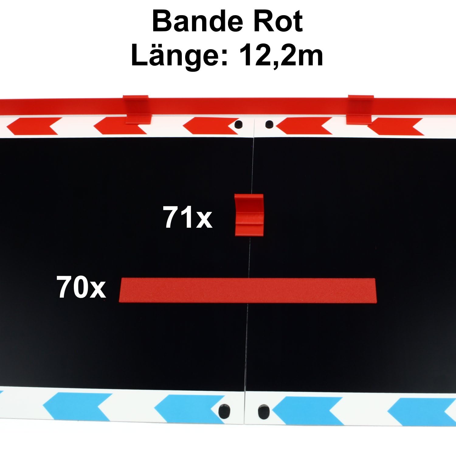 Overdrive-Racing Bande für Carrera Hybrid Sturmkind - 1,75m / 6,30m / 12,20m - Leitplanken Zaun Fangzaun Begrenzung Kurven Gerade, Farbe:Rot, Länge:12.20 Meter
